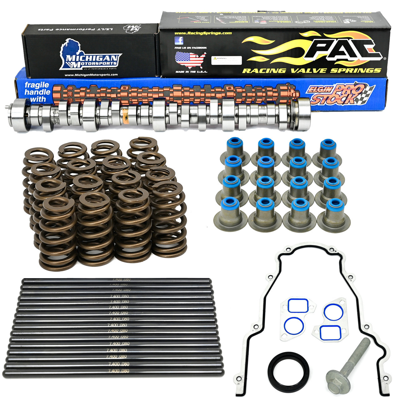 Sloppy Mechanics Stage 1.5 Camshaft - Choose Kit to include PAC 1218 Springs, Seals, Gaskets and Pushrods 4.8 5.3 5.7 6.0 6.2 LS LS1 LS2 LQ4 LQ9 Elgin E-1839-P