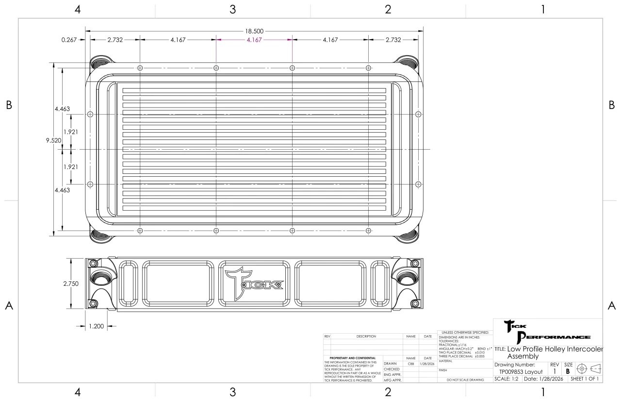 Tick 1900HP Air-to-Water Intercooler for Holley Ram Intakes