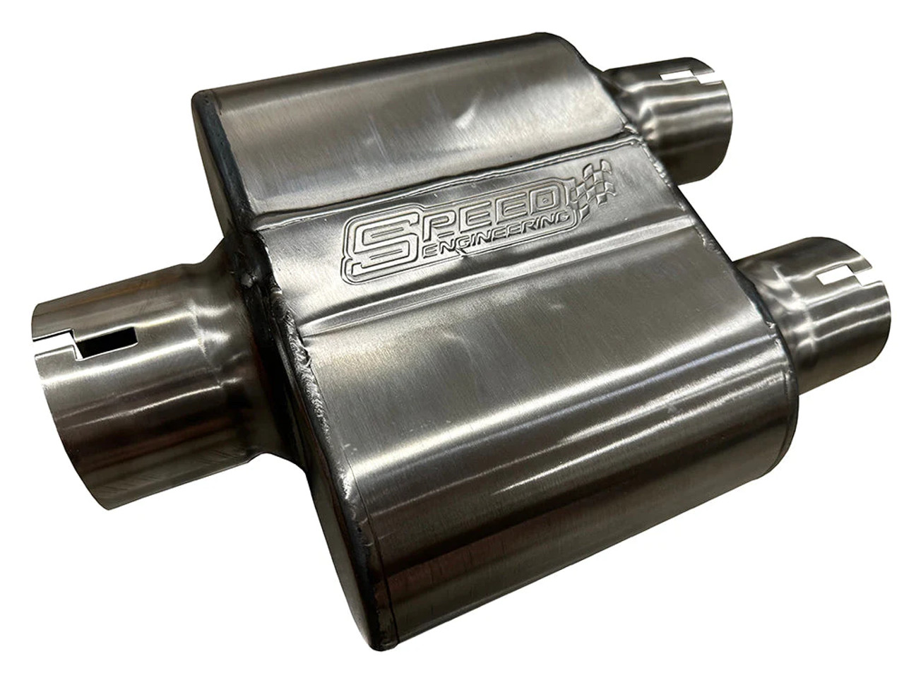 Speed Engineering 3" Inlet/2.5" Outlets "Race Series" Muffler (Center Inlet, Offset Outlets)