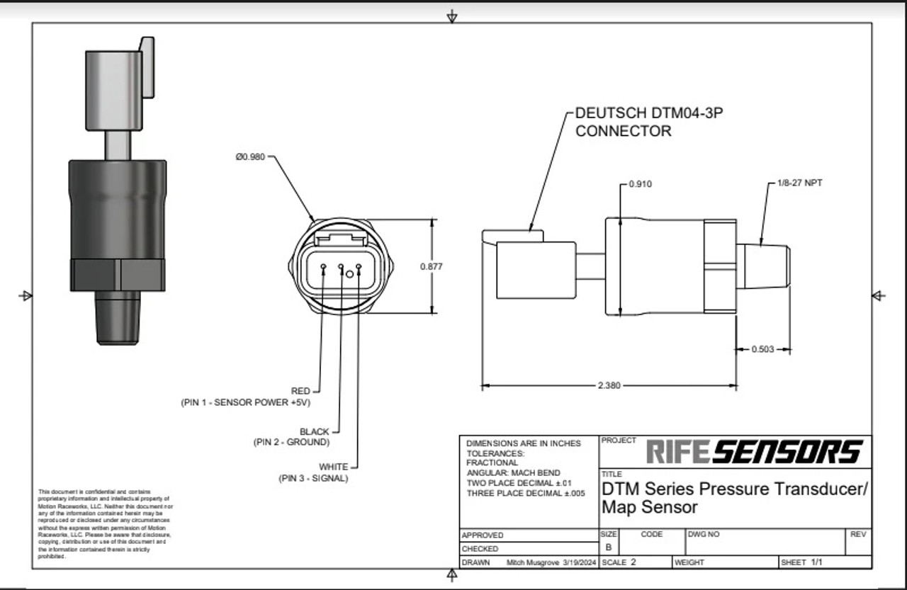 RIFE 2 Bar DTM Series MAP / Pan Vac Sensor 1/8" NPT 53-2Bar