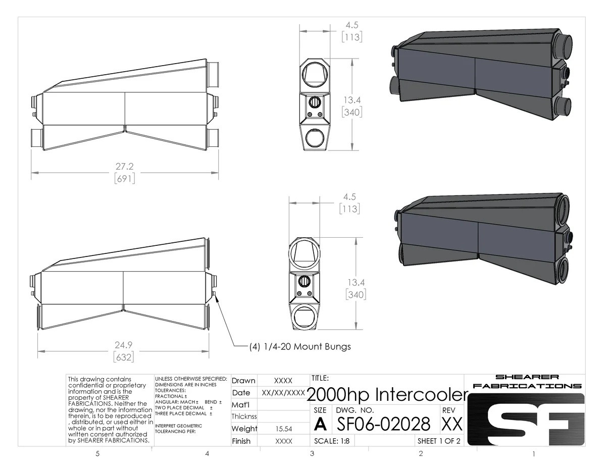 2000hp Intercooler, Dual In, Single Out - Shearer Fabrications SF06-02028