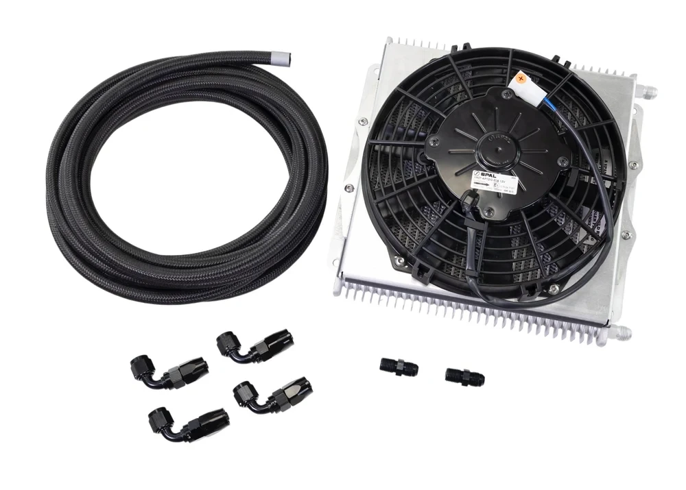 Aftermarket Powerglide Trans Cooler Kit w/ Fan & Fragola Lines/Fittings Kit