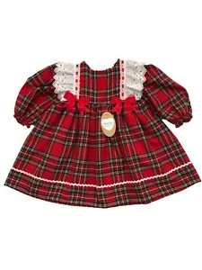 Kinder Tartan Dress with White Frill around Shoulders Cuddles