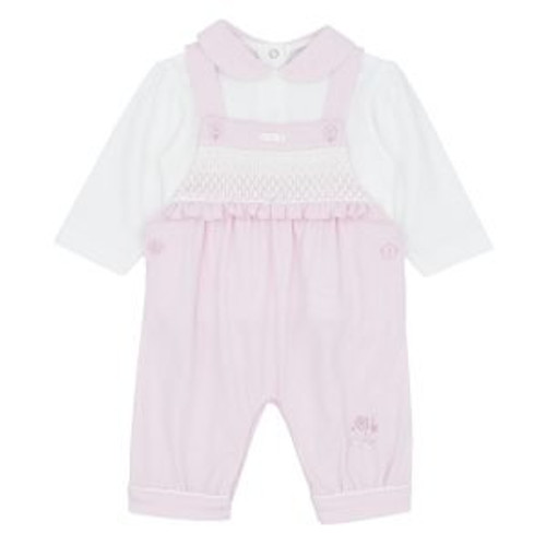Amore Girls Pink Smocked Dungaree Set AM0027