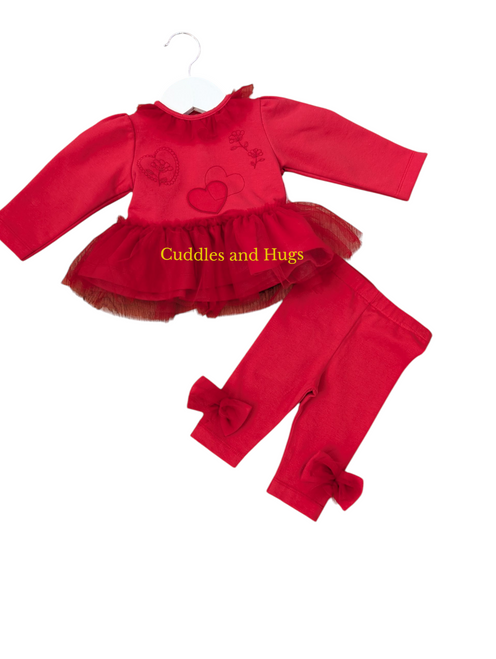 Pastels & Co Maria Red Tulle Trimmed Bow Dress & Legging 312M Pastels & Co Maria Red Tulle Trimmed Bow Dress & Legging 312M