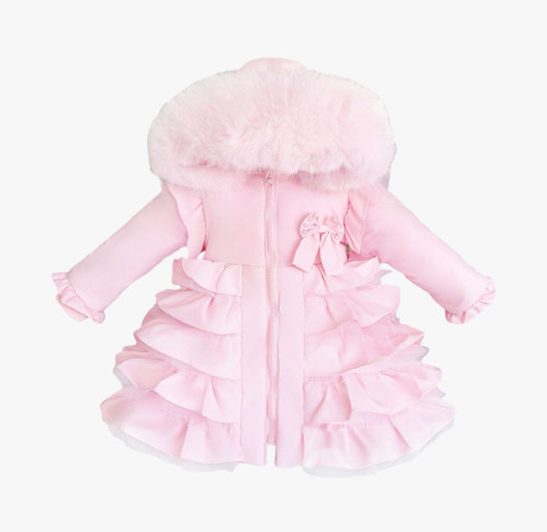 Baby Girl Pink Frilly Puff Coat with Faux Fur Hood MYD416