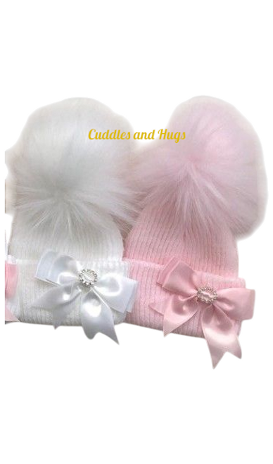Kleo Baby Girl First Hat with Bow  Diamanté Heart