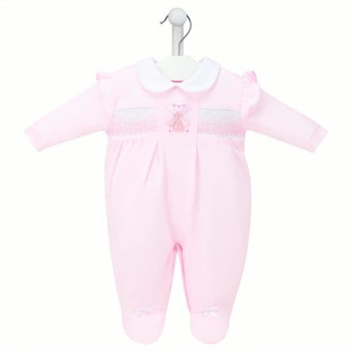 Dandelion Pink Windmill Smocked Sleepsuit AV6144