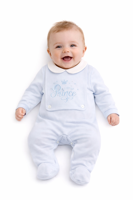 Boutique Pale Blue Babygrow with Little Prince Bib