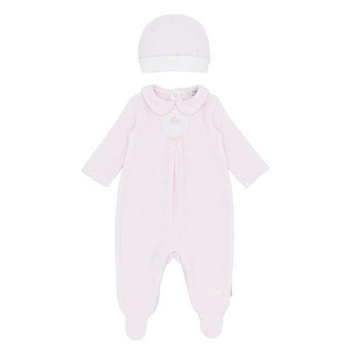 Blues Baby Pink Velour Sleepsuit with Hat BB3105P