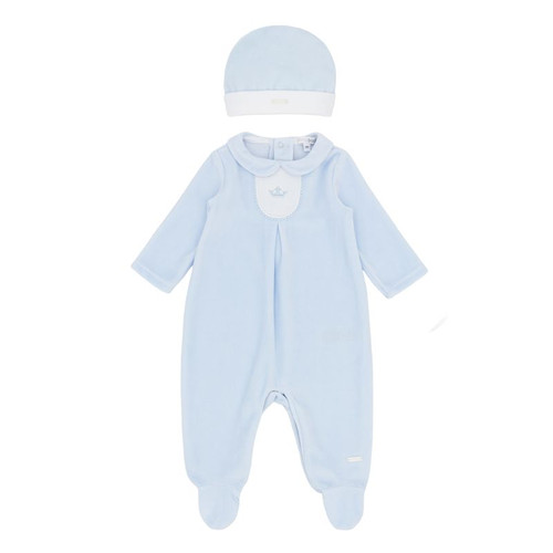 Blues Baby Blue Velour Sleepsuit with Hat BB3105