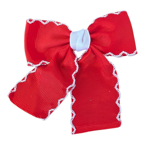Back to School Red with White trim Hair Bow