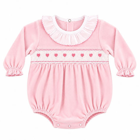 Kleo Pink Heart Smocked Velour Romper
