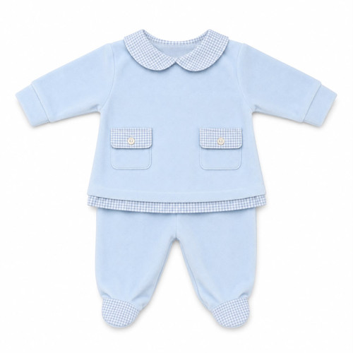 Kleo Blue Check  Detail Velour Set