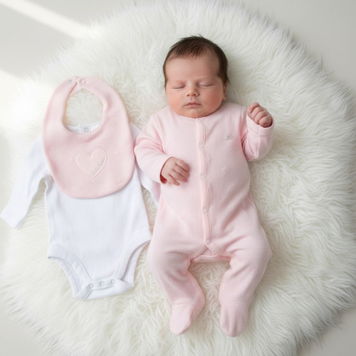 Rock a Bye Baby Pink Sleep Suit Vest & Bib