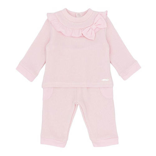 Amore Girls Pink Ribbed Bow Jog Set AM0126