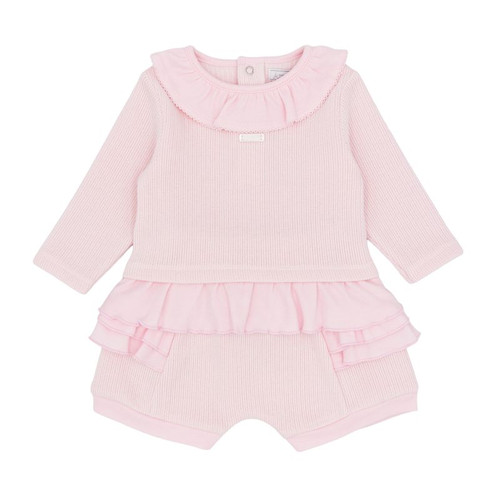Amore Girls Pink Ribbed Bow Short  & Top AM0128