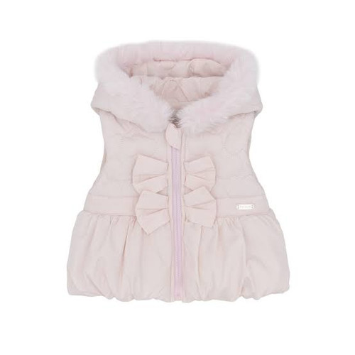 Amore Girls Pink Gilet with Fur Hood & Bows AM0111