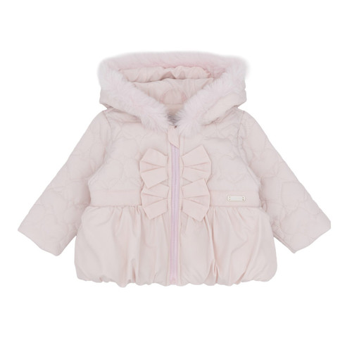 Amore Girls Pink Coat  with Fur Hood & Bows AM0112