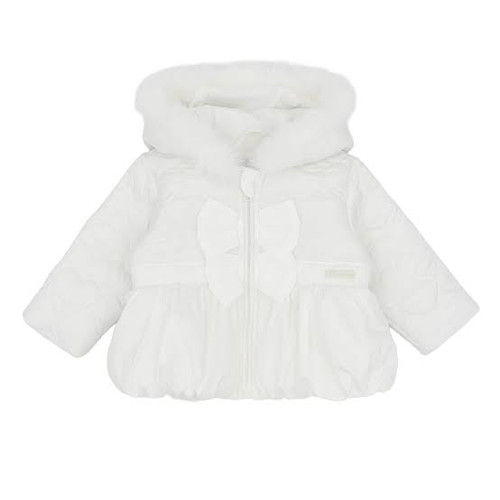 Amore Girls White Coat with Fur Hood & Bows AM0112