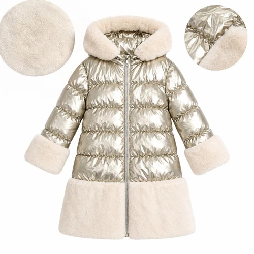 Giorgio Bambini Girls Gold Pearlescent Faux Fur Long Jacket