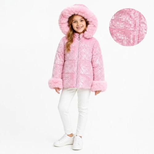 Giorgio Bambini Girls Pink Shimmer Faux Fur  Jacket