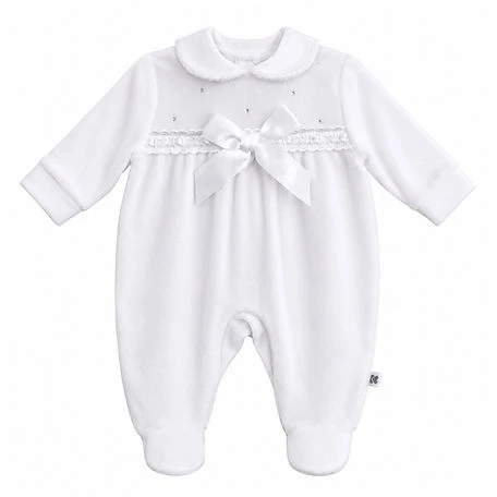 Kleo Baby White Satin Ribbon & Diamante Sleepsuit 6003