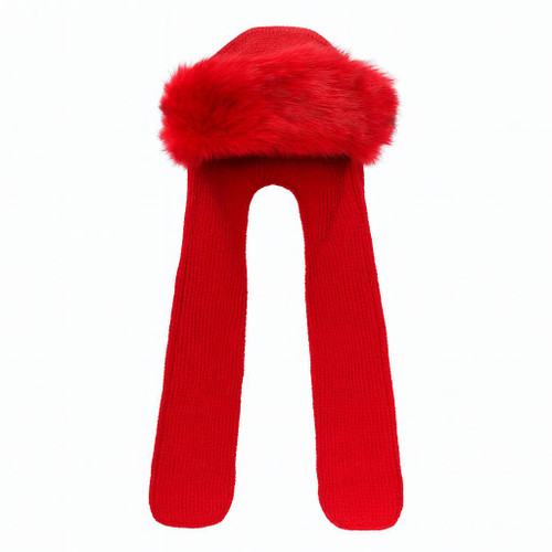 Kinder Red Russian Hat with Fur Trim