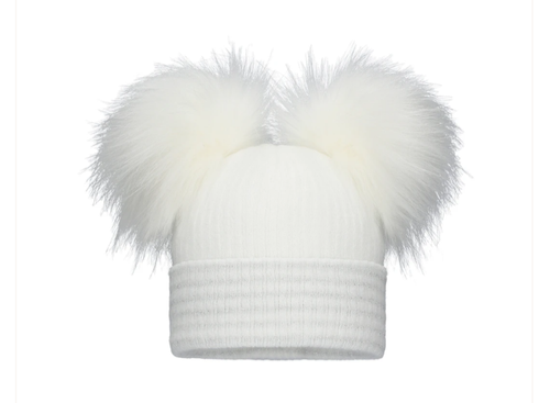 Kinder White with Grey Check Double Pom Pom 1st Size”