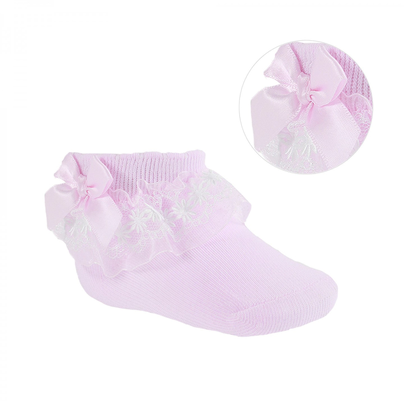 Soft Touch Pink Ribbon and Lace Socks S115