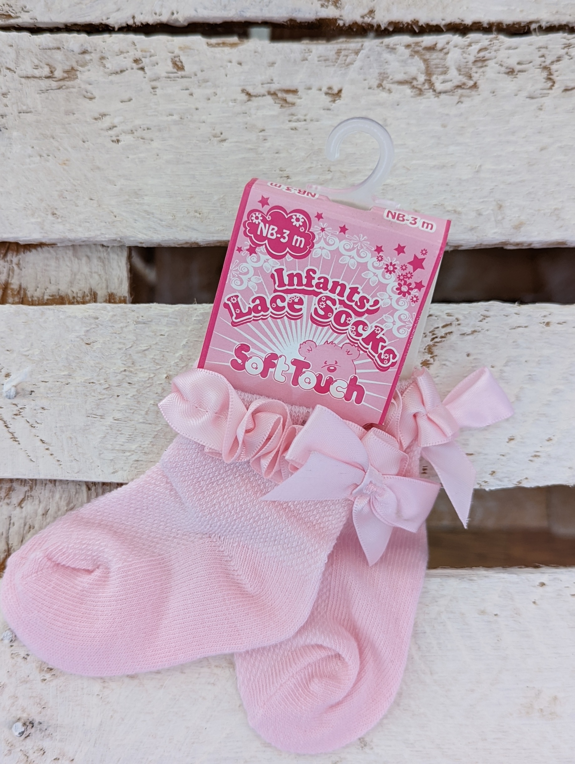 Soft Touch Pink Ribbon and Bow Trim Ankle Sock