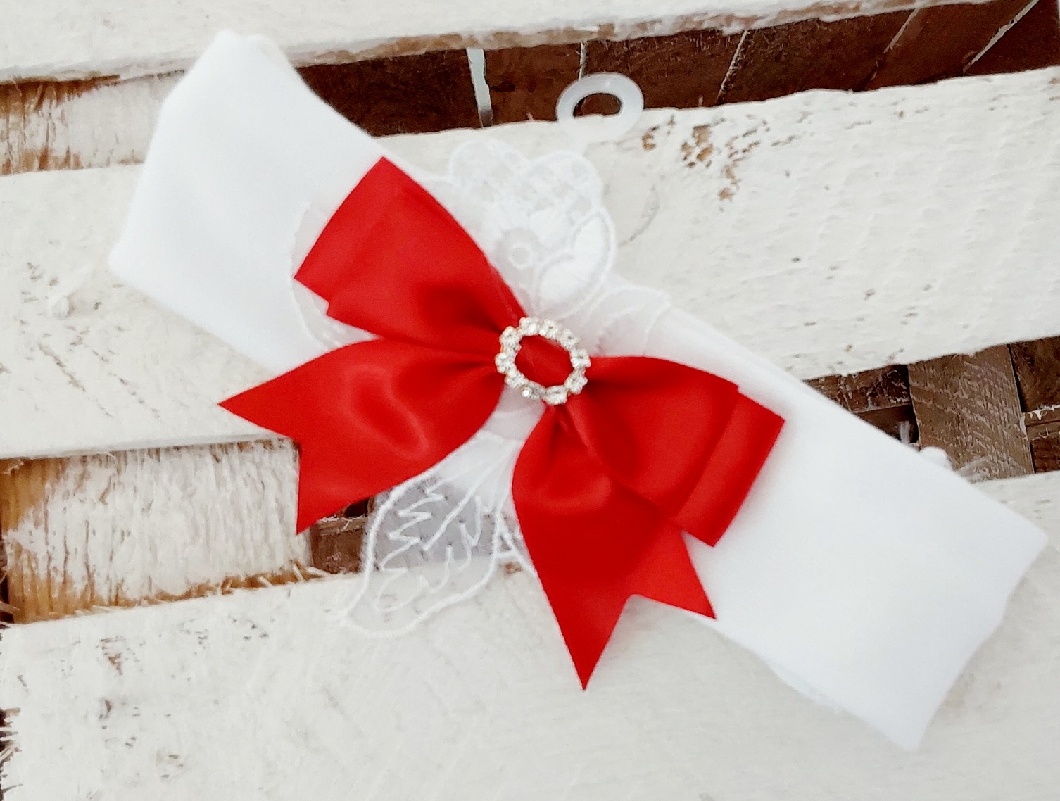 Kinder White with Red Bow Headband