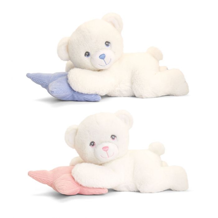 Keel 20cm Cream Pink or Blue Baby Bear on Pillow