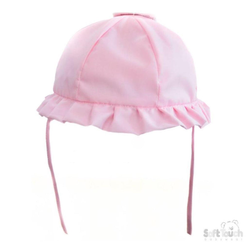 Soft Touch Pink Summer Hat with Frill and Tie