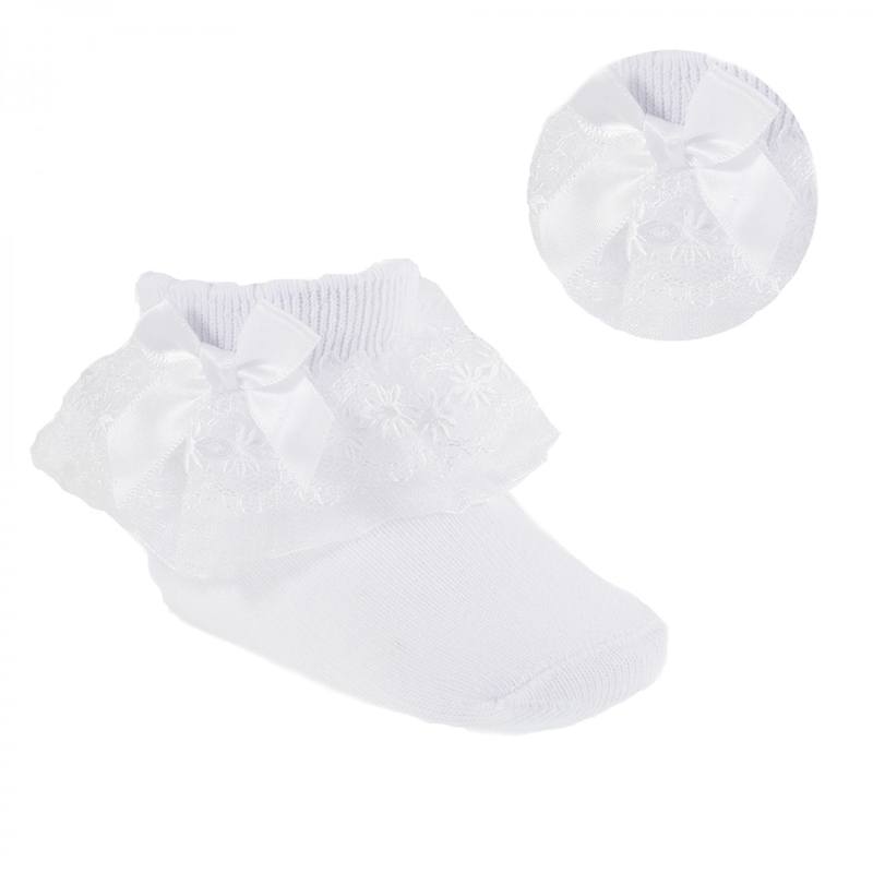 Soft Touch White Organza & Lace Ankle Socks S115