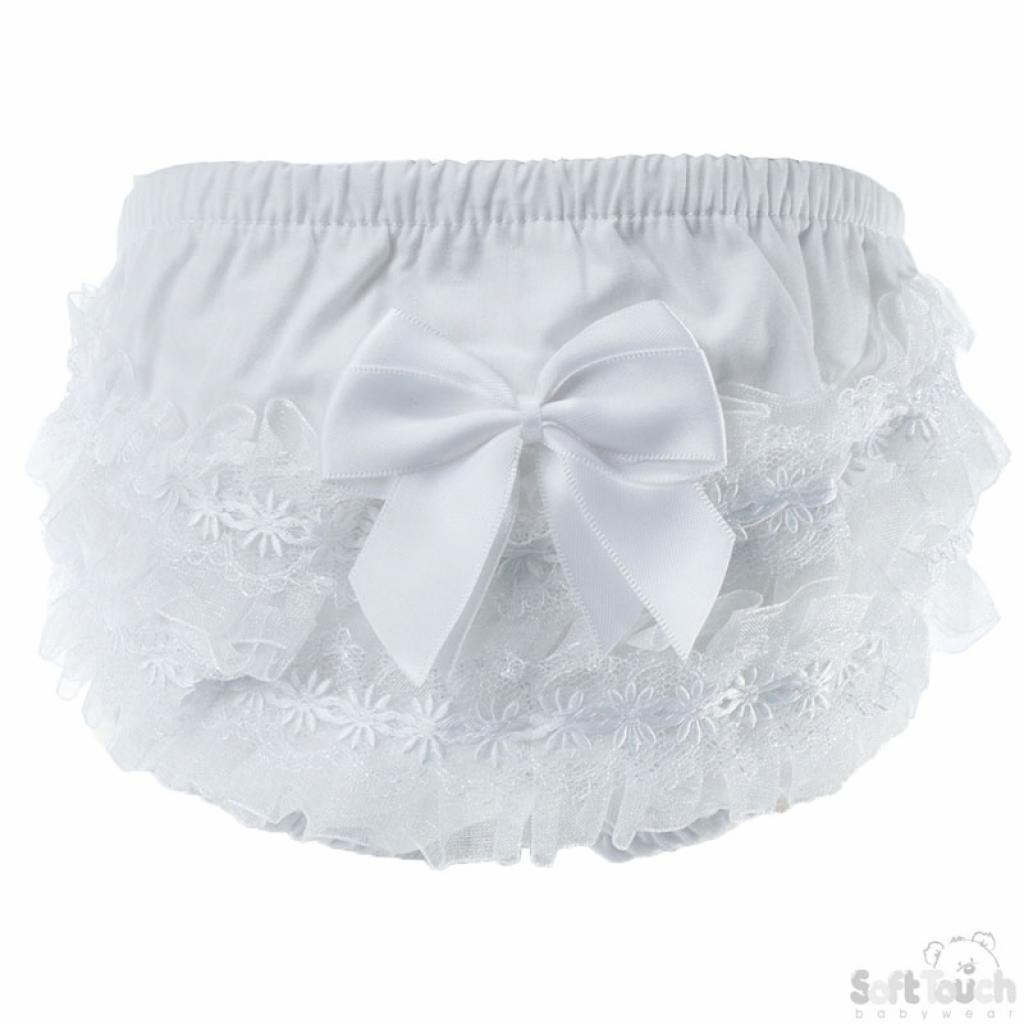 Soft Touch White Frilly Pant with Bow FP10W