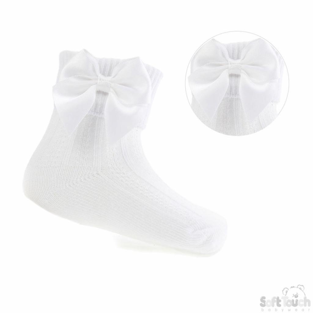 Soft Touch White Ribbed Bow Sock S123