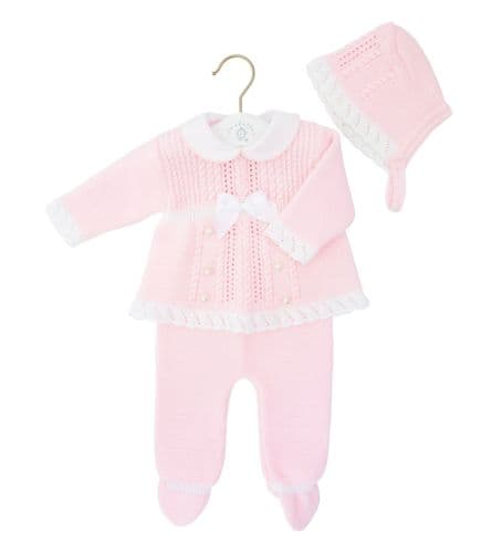 Dandelion Pink Pearl & Bows Set with Bonnet  A4011