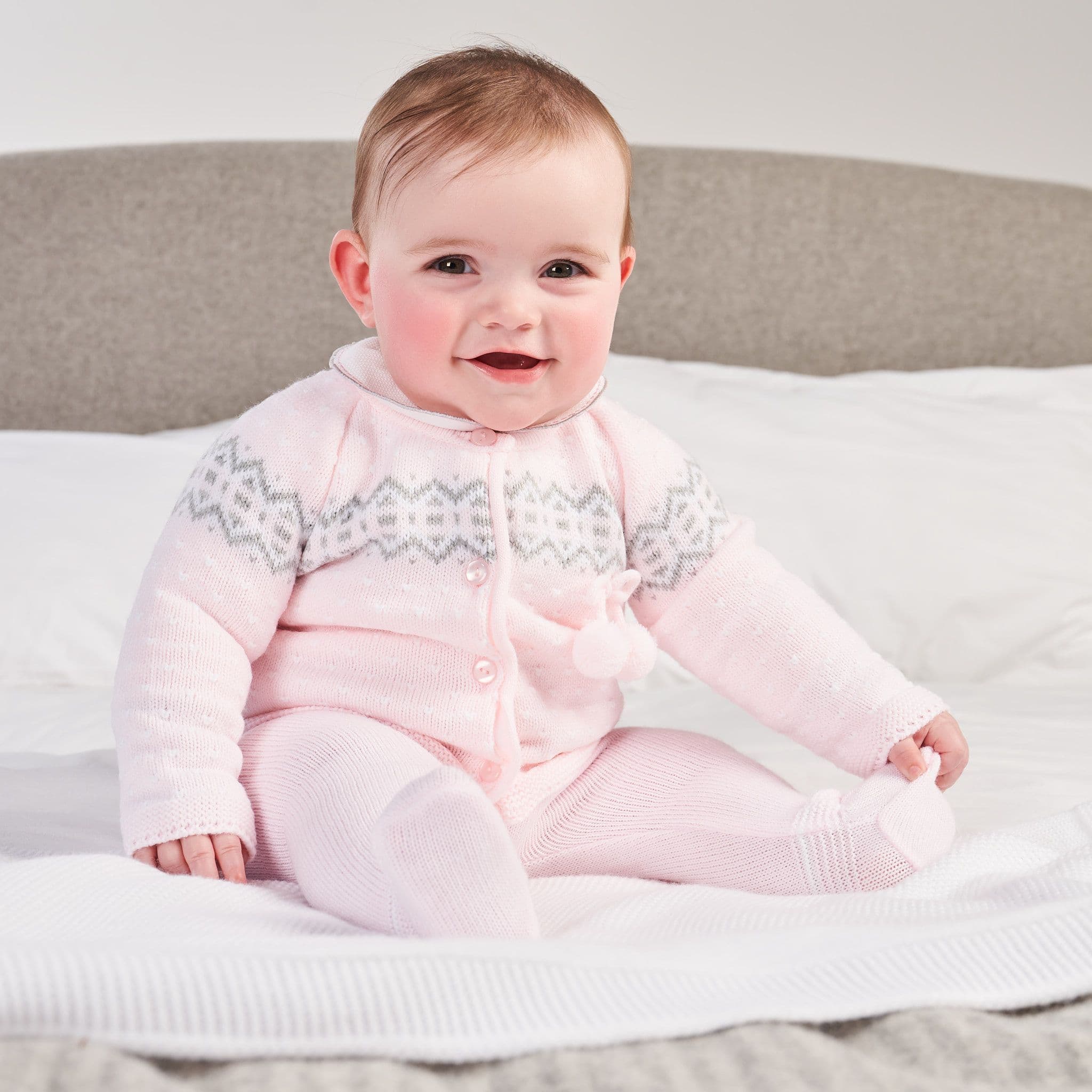 Dandelion Pink Knit Cardigan with Grey and White Detail