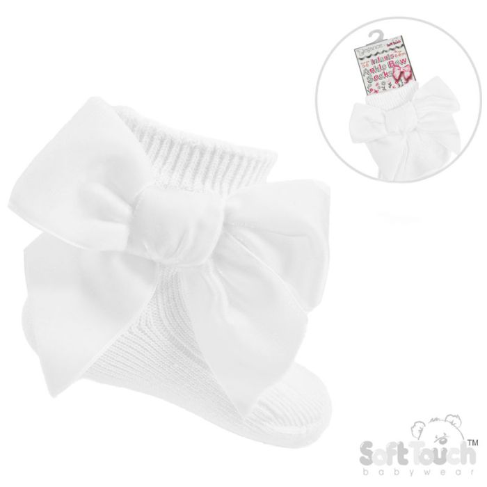 Soft Touch White Ankle Sock with Large Velvet Bow S126