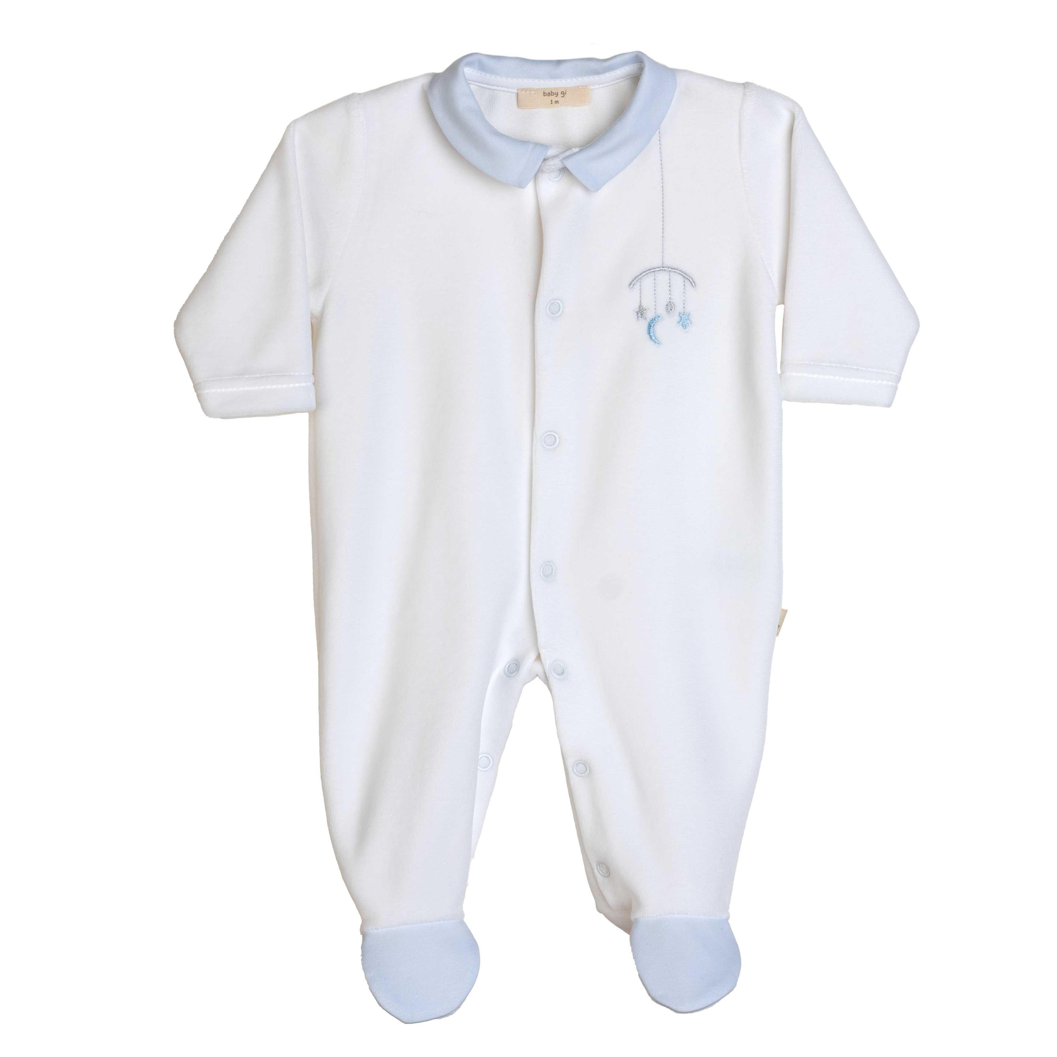 Baby Gi Mobil Velour Babygrow White and Blue MB53B