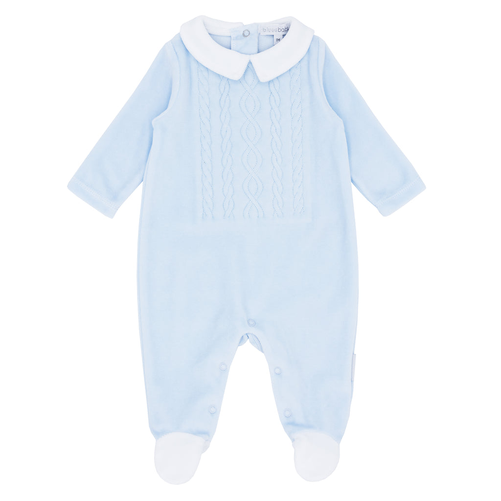 Blues Baby Velour Sleeper with Embroidered Cable Design BB1107