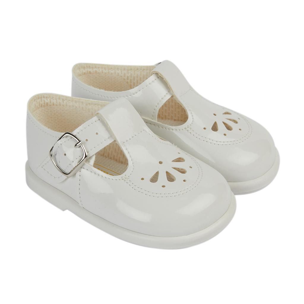 Early Days White Patent Petal Punch Shoes H506W