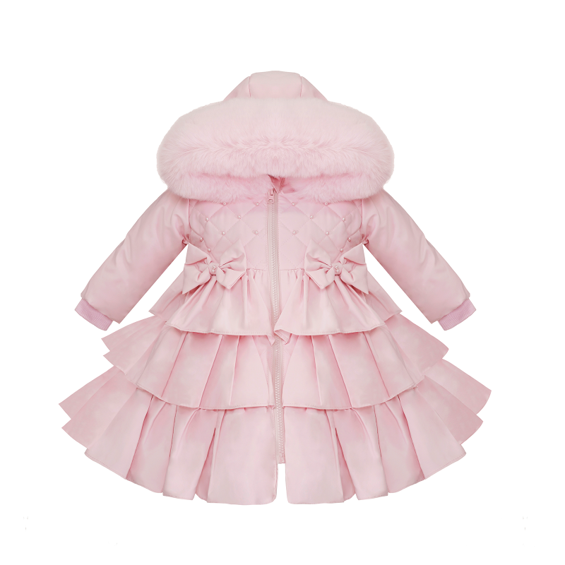 Baby Girl Pink Puffer Coat Frilly Bottom MYD405