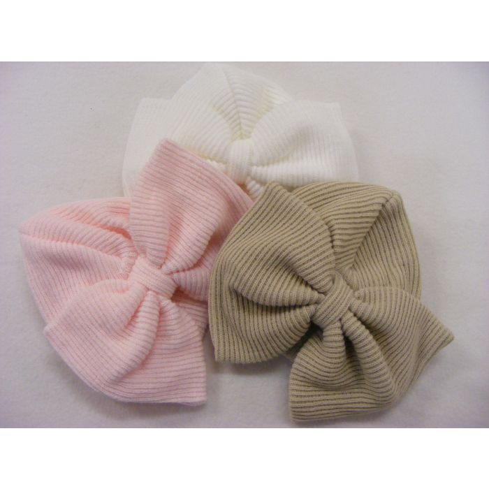 Knitted Taupe Ribbed Turban with Bow CT200