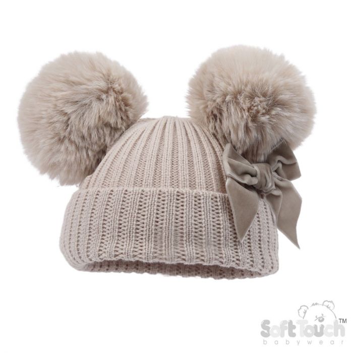 Hat Biscuit with Pom Pom and Velvet Bow H678