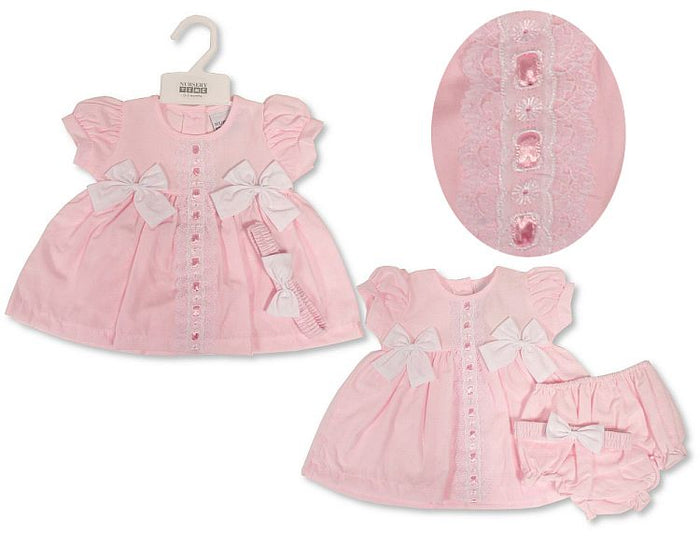 Baby Dress Pink with Bows and Lace 6093