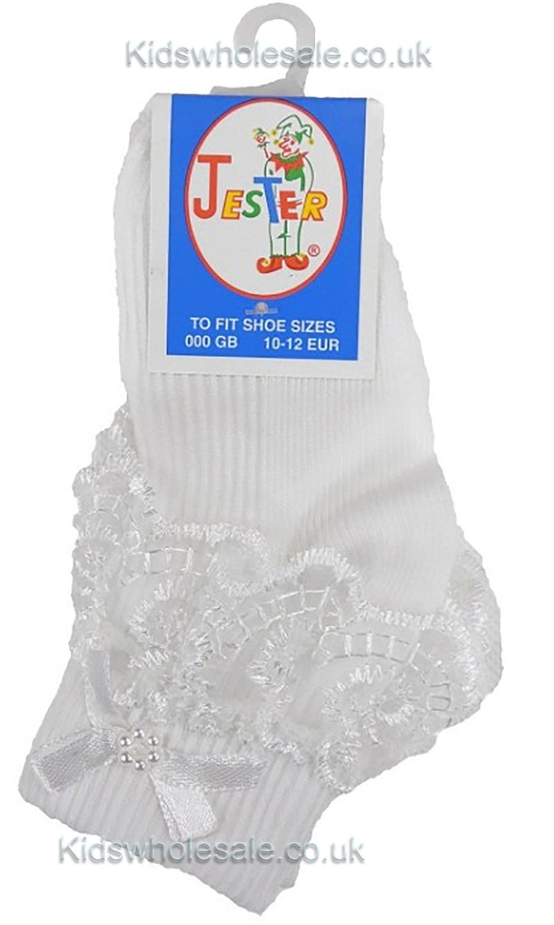 Girls White Jester Frilly Lace Socks WH1