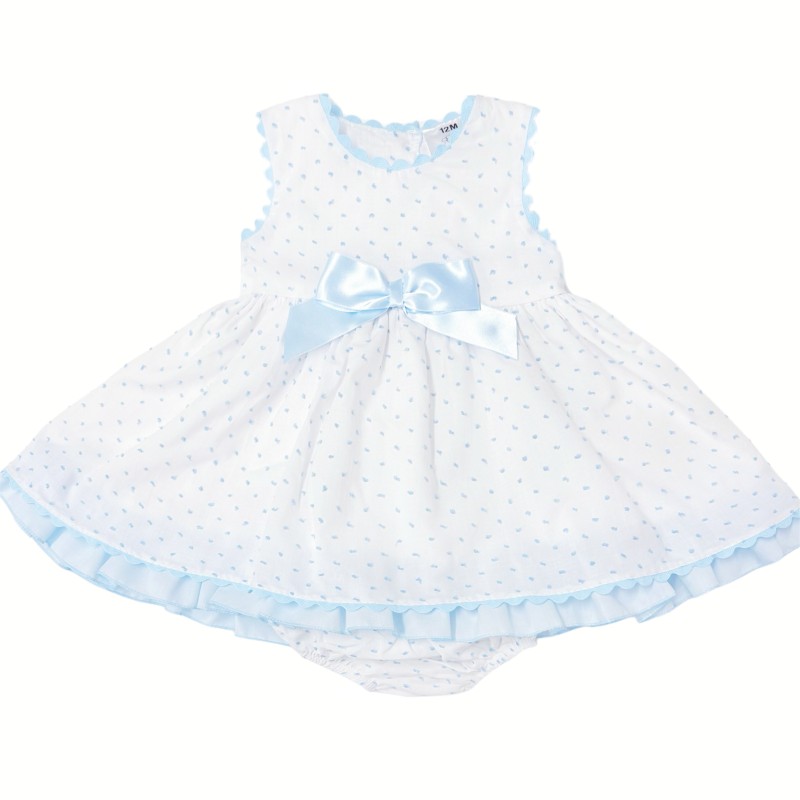 Wee Me Girl White Cotton Dress with Blue Detail  MYD2440