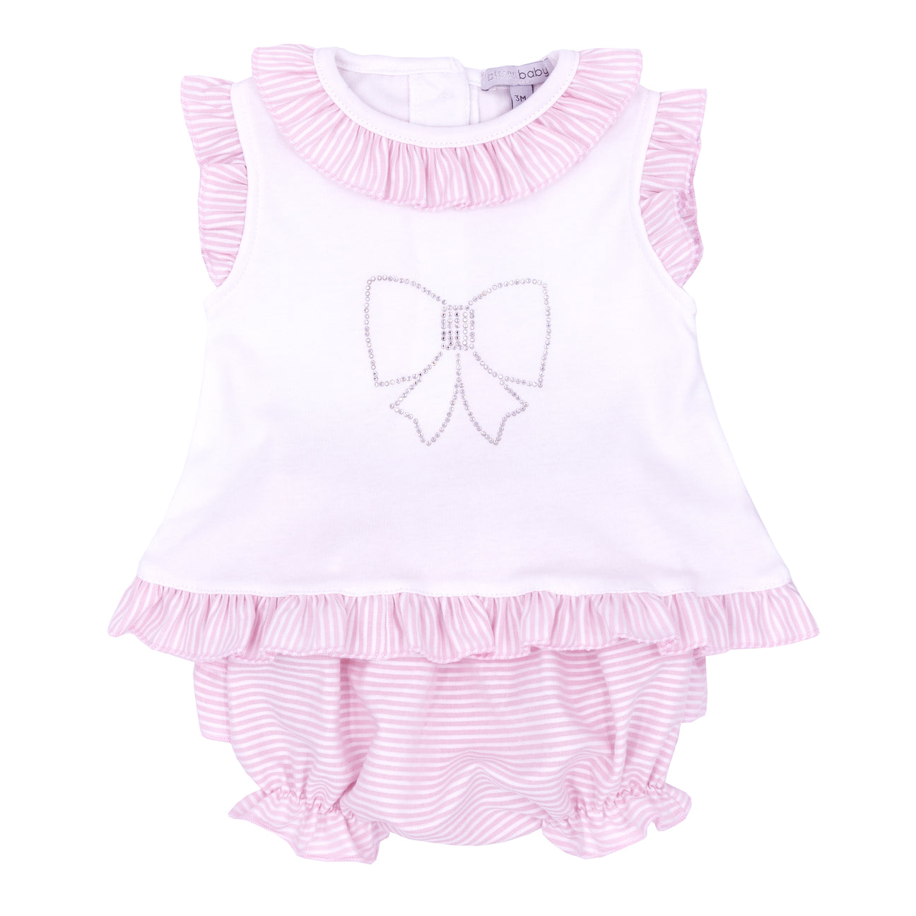 Blues Baby Girls Pink Ruffle & Diamante Top & Short Set BB1303